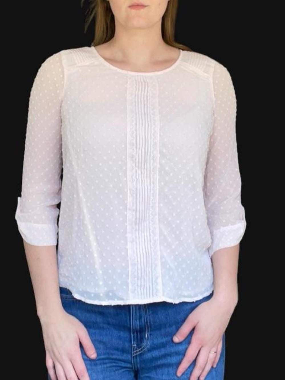 Brixon Ivy Light Pink Swiss Dot Lace Trim Blouse Size Small
